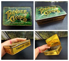 Vintage British tobacco tin for a brand called “Thunder Clouds” WM. CLARKE & SON