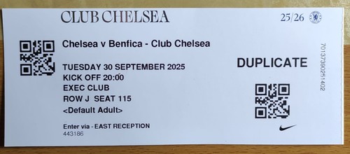 Ticket chelsea v - , benfica