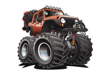 Orange 4 Wheel Drive 4x4 Lifted Off Road Vehicle Art Print Poster 18x12