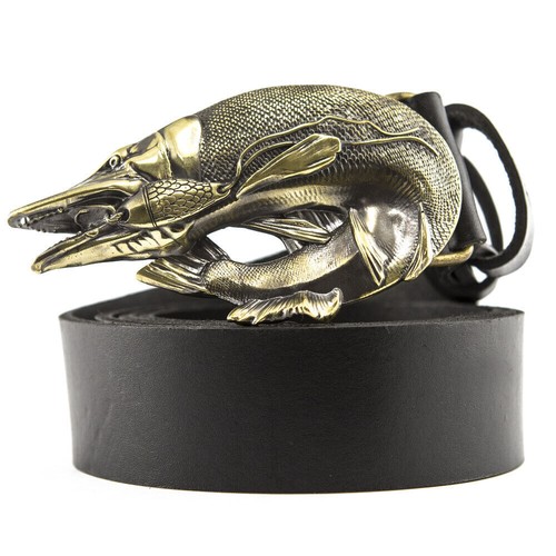 Leather belt with brass - , buckle