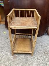 Vintage Retro Brown Bamboo Bedside Unit Cabinet Table with Shelf Display Stand
