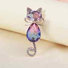 Cute Crystal Cat Brooch with
