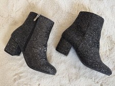 TU BLACK GLITTER WOMENS BOOTS SIZE UK 4 EU 37 HEEL 6 CM HIGH 