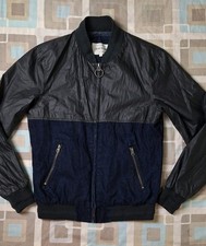 Mens River Island Black PVC / Dark Blue Denim Bomber Jacket - Size S