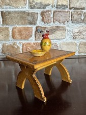 Vintage Miniature Hand-Painted Wooden Table w/ Vase & Bowl Dollhouse Furniture 