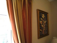 Bespoke heavy cotton sateen striped curtains 90x90 gold and terracotta stripe