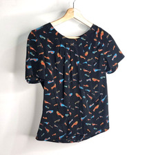 Laura Ashley Womens Shirt Blouse Ladies Size 12 Birds Short Sleeved Top