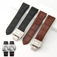 Genuine Leather watch band strap 20 23mm Deployment Clasp For CARTIER Santos