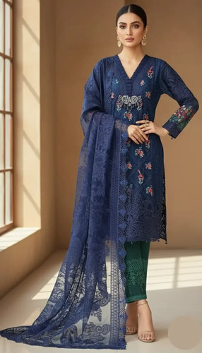 Navy blue green embroidered - blue,