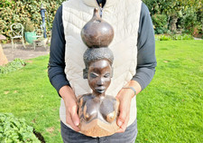 Large Vintage Hand Carved Female African Head Figure African Heavy Dark Wood