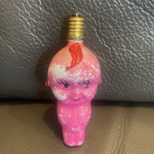 VINTAGE MILK GLASS Xmas LIGHT BULB - KEWPIE W/LARGE HEAD Untested, Pink 7.7cm