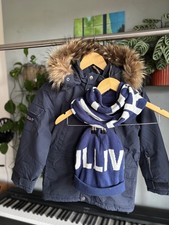 Winter ski jacket Ver de Terre navy jacket real fur raccoon 6 y o Gulliver hat s