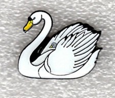Swan pin badge. White swan with cygnet. Queens bird. Wildlife. Metal.