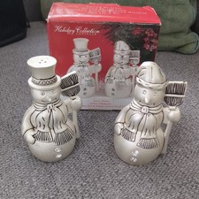 Godinger Christmas salt & pepper Collection Silver Plate Snowman  Set new 