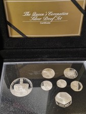 Rare Royal Mint The Queen's Coronation 7  Coin Silver Proof Set