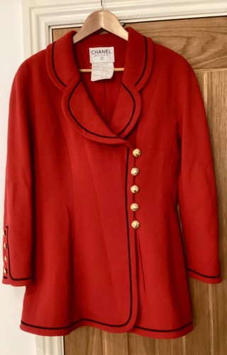 Chanel red black pea coat