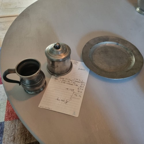 Antique pewter plate tobacco - pewter, plate,