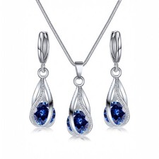 Blue crystal teardrop - teardrop, necklace