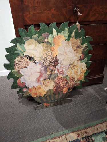 Floral painted fire screen - fire,