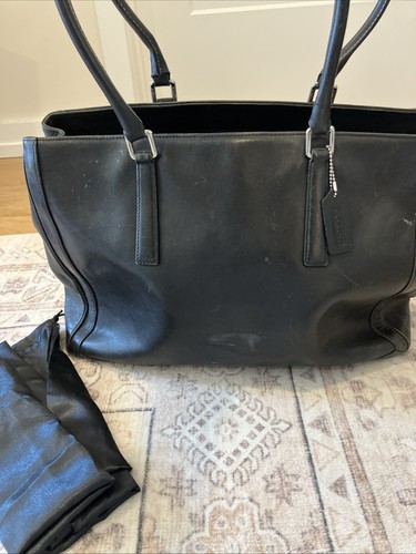 Vtg coach black leather tote - coach,