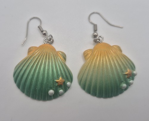 Green yellow shell earrings - &,