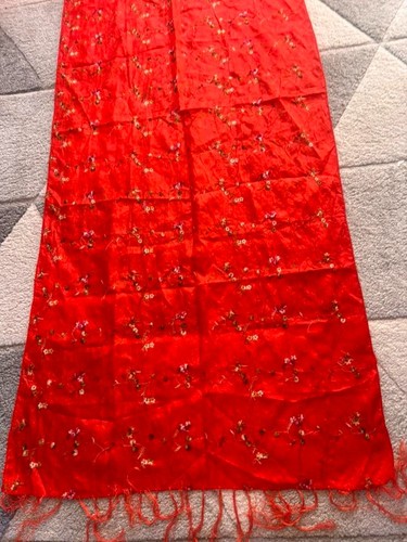 Asian red embroidered crushed