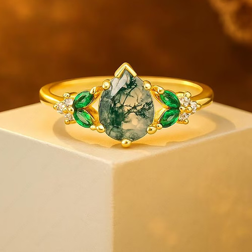 Pear cut moss agate - cut,