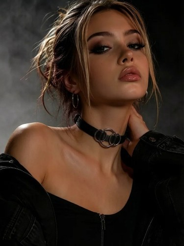 Gothic black leather choker - leather,
