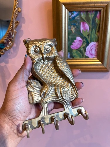 Vintage brass owl key holder - brass,