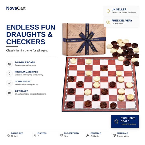 Draughts board game - 12, inch
