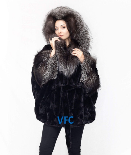 Black mink fur cape with - mink,