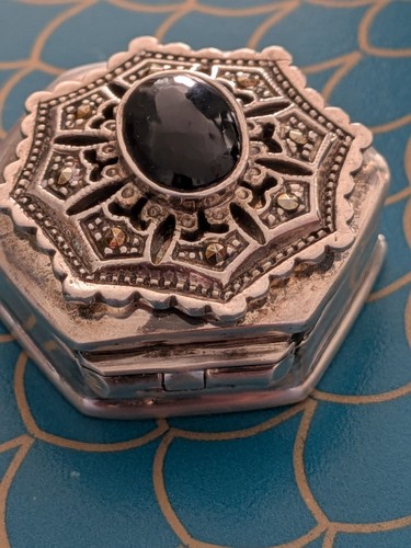Vintage hexagonal silver pill - vintage,