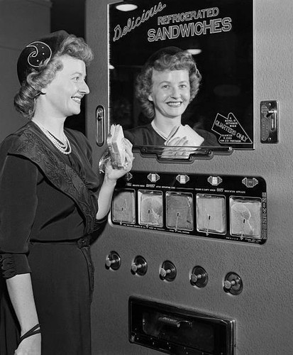 Woman sandwich vending - at,