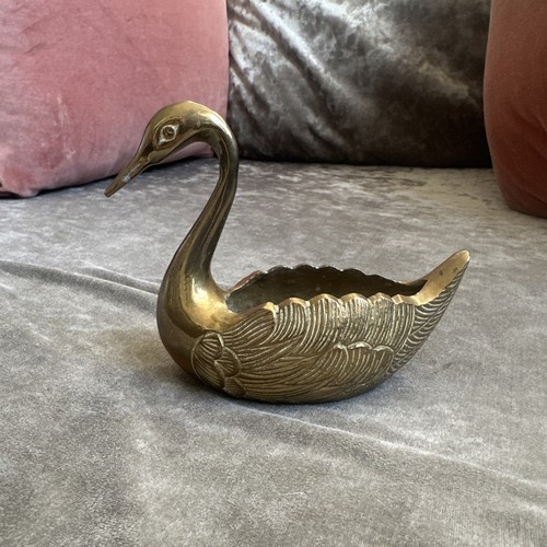 Vintage brass swan - vintage, planter