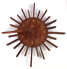Vintage Acctim Sunburst Starburst Teak Wall Clock Midcentury NOT WORKING PARTS