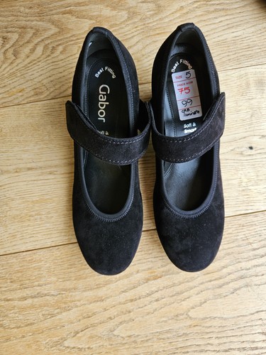 Gabor black suede court shoes - gabor,