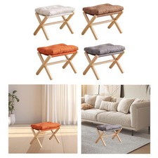 Wooden Footstool Folding Upholstered Footrest for Bedroom Office Apartment