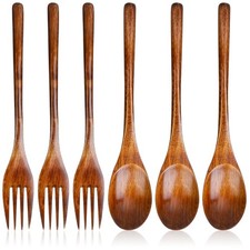 6 Pcs Wooden Forks and Spoons