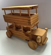 WOODEN DOUBLE DECKER BUS TOY MADE OF NATURAL WOOD FINISH 12” By 9”