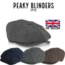 PEAKY BLINDERS TOMMY SHELBY HERRINGBONE NEWSBOY FLAT CAP HAT GREY BROWN NAVY