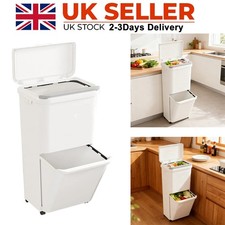 Large Capacity 45L Double Kitchen Trash Can Garbage Can Dustbin Waste Bin White