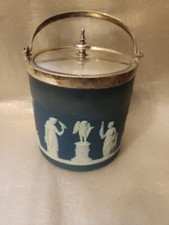 Vintage Wedgewood  Blue Biscuit Barrel  Epns Lid And Handle