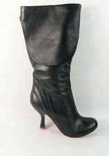 Feud Black Leather High Heel Mid Calf Boots Uk 5 Eu 38