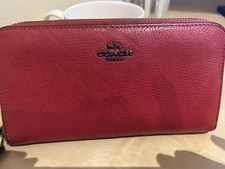 Coach Women Slim  Zip Wallet Leather Red Purse Clutch [B1-3-78]