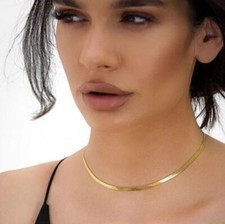 18K Gold Herringbone Chain Necklace | Size 16" or 18" | Gold Plated Snake Chain