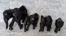 Vintage Ebony Hardwood Hand Carved African Elephant family 