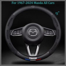 15" Carbon Fibre+PU Leather Steering Wheel Cover For Mazda 2 3 6 Biante Bongo Az