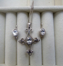 .925 STERLING SILVER & ZIRCONIA STONE PENDANT NECKLACE & ZIRCONIA EARRINGS SET