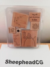 Stampin' Up! Retired Wood Mount Simple Snowman Christmas Set - 2007 - 7x Stamps