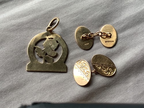 9ct gold pendant cufflinks - 9ct, pendant/cufflinks